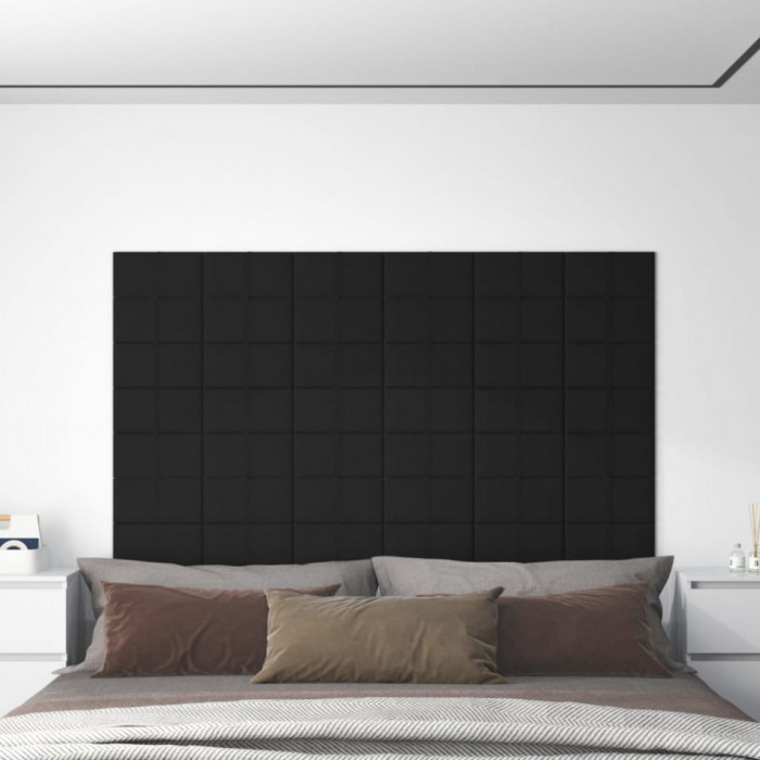 Panouri de perete, 12 buc., negru, 30x15 cm, textil, 0,54 m&sup2; GartenMobel Dekor