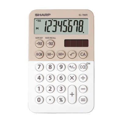 Calculator De Birou, 8 Digits, 120 X 76 X 23 Mm, Dual Power, Sharp El-760rbla - Bej/alb foto