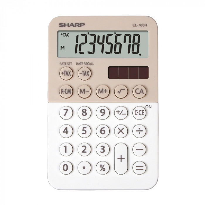 Calculator De Birou, 8 Digits, 120 X 76 X 23 Mm, Dual Power, Sharp El-760rbla - Bej/alb