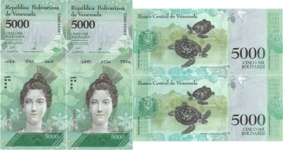 2 x 2017 ( 13 XII ) , 5,000 bol&amp;iacute;vares ( P-97c ) - Venezuela - stare UNC foto