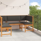 Gossi set banca de gradina cu perne, 3 piese, lemn masiv de acacia