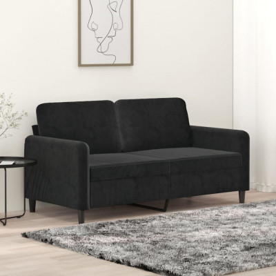 vidaXL Canapea cu 2 locuri, negru, 140 cm, catifea 359447 foto