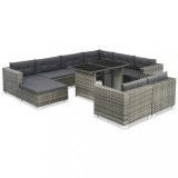 VidaXL Set mobilier de grădină cu perne, 10 piese, gri, poliratan