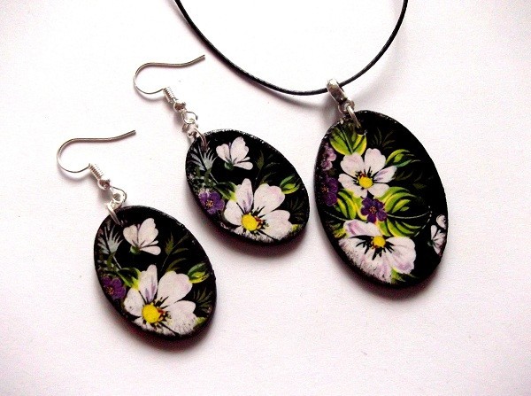 set bijuterii lemn ,set colier si cercei 42311