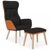 Cumpara ieftin Scaun de relaxare cu taburet, negru, piele ecologica/textil