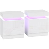 HOMCOM Set 2 Noptiere LED cu 4 Moduri, 2 Sertare, PAL, 45x35x52 cm, Alb Lucios | Aosom Romania