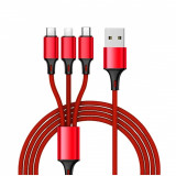 Cumpara ieftin Cablu de incarcare 3n1, MicroUSB/USB-C/Lightning, 3A, 1.2m, Rosu, Oem