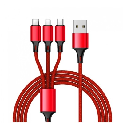 Cablu de incarcare 3n1, MicroUSB/USB-C/Lightning, 3A, 1.2m, Rosu foto