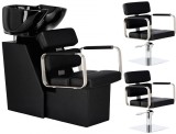 Set Scafă coafor profesională unitate de spălare model Finn + 2 x scaune de coafură hidraulic pivotant pentru picioare și accesorii bol ceramic