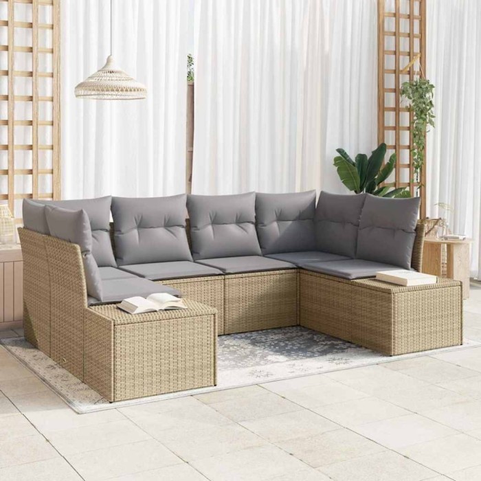 vidaXL Set de canapele pentru grădină cu pernă 6 pcs Bej Rattan poli 3347200