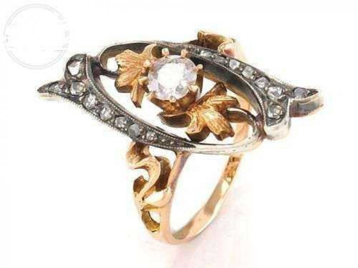 Inel Antik Aur 18Krt In Montura Argint Cu Diamante trimit numai cu plata in cont bancar