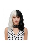 Păr sintetic scurt, ondulat, p&acirc;nă la umeri, cu franjuri complete, pentru femei, stil bob, pentru costume Cruella, pentru femei, pentru petreceri de Ha