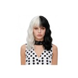 Păr sintetic scurt, ondulat, p&acirc;nă la umeri, cu franjuri complete, pentru femei, stil bob, pentru costume Cruella, pentru femei, pentru petreceri de Ha