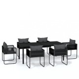 Set de servit masa pentru gradina, 7 piese, negru