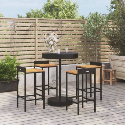 vidaXL Set bar pentru grădină, 5 piese, negru, poliratan/lemn acacia 3187716 foto