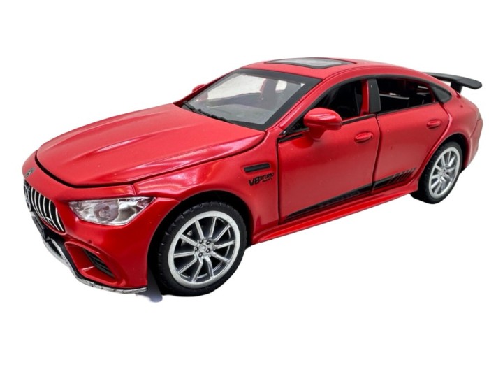 Macheta Mercedes GT63 AMG V8 1:32 rosu, sunet, lumini, deschide usi si capote