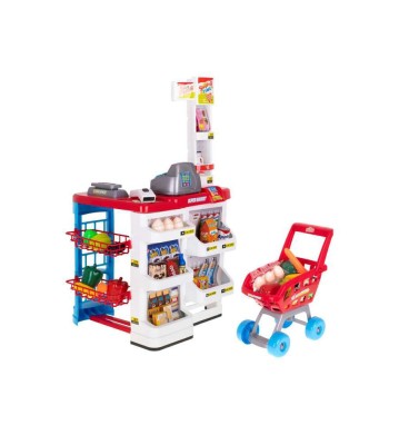 Set 47 de accesorii supermarket pentru copii cu casa de marcat si carucior, rosu foto