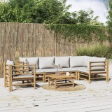 vidaXL Set mobilier de grădină cu perne gri deschis, 7 piese, bambus