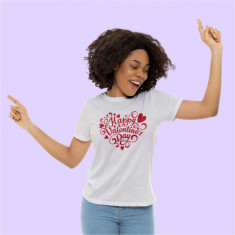 Tricou dama personalizat "Happy Valentine's Day Heart", Alb, Marime S