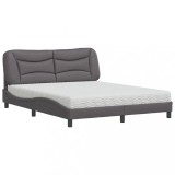 Cumpara ieftin Pat cu saltea, Hvar, gri, 160x200 cm, piele ecologica