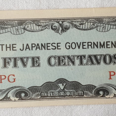 Bancnota veche ocupatia Japoneza in Filipine 5 Centavos 1942