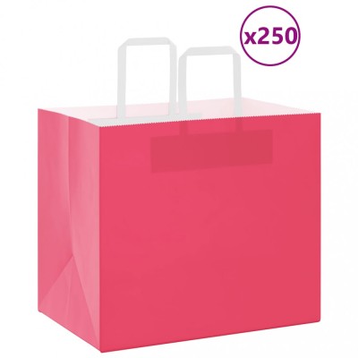 vidaXL Pungi de h&amp;acirc;rtie 250 buc cu m&amp;acirc;nere roz 32x22x28 cm 4101904 foto