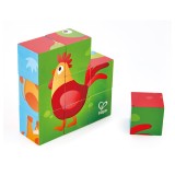 Puzzle din lemn cuburi - Animale de la ferma 3 x 3, Hape