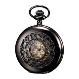 Ceas de buzunar Gorben PM005 Negru - Skeleton Mecanic, Steampunk, Afisaj cu Cifre Romane, Cu Lant Vintage Retro