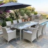 Set mobilier de gradina cu 8 fotolii si masa din ratan gri, 196x98 cm