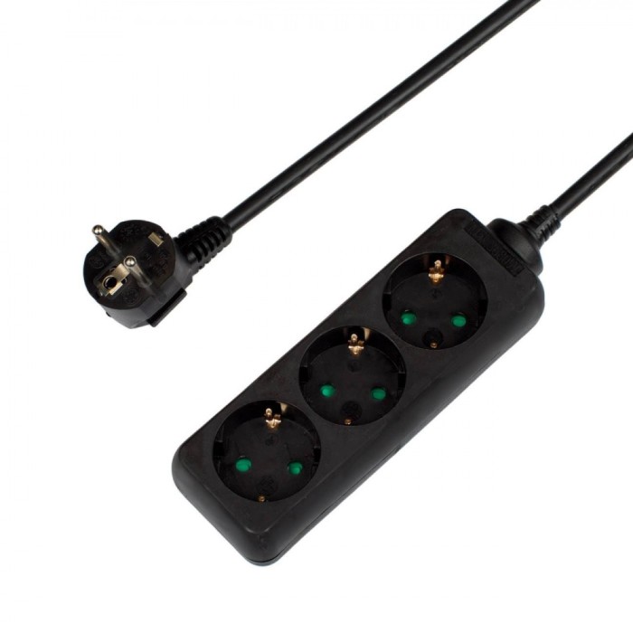 Prelungitor Electric, 3 Prize, Siguranță pentru Copii, 3680W, 250V, Culoare Negru, Cablu 1.5m