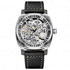 Ceas barbatesc Tio Mecanic Automatic Skeleton Negru Curea piele Casual