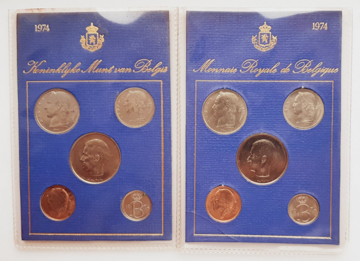 M01 Belgia set monetarie 10 monede 1974 25, 50 centimes 1, 5, 10 Francs