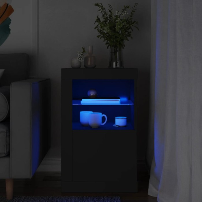 vidaXL Dulap lateral cu lumini LED, negru, lemn prelucrat