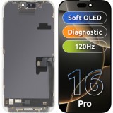 Display cu Touchscreen MP compatibil cu Apple iPhone 16 Pro, cu Rama, Versiune Soft OLED FHD Diagnostic, Negru