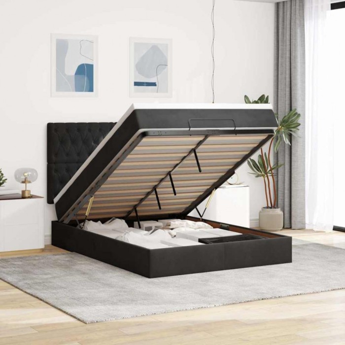 vidaXL Cadru de pat otoman cu saltele, catifea neagră 140x190cm 3313543