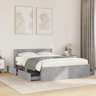 vidaXL Cadru de pat cu tăblie gri beton 135x190 cm lemn prelucrat 3295600 foto