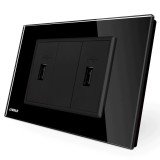 Priza dubla USB Livolo VL-C392U-82, incastrata, modulara - 3, contact de protectie, rama din sticla inclusa, negru