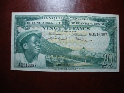 CONGO BELGIAN 20 FRANCI 1957 foto