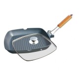 Cumpara ieftin Tigaie Grill Teflonta 28x28 cm Cu Capac Sticla Termorezistenta Grunberg Antiaderenta Pentru Plita Aragaz Electric