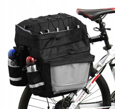 Geanta portbagaj bicicleta dubla, 8 buzunare laterale, 39x34x43cm, negru cu elemente reflectorizante gri, protectie impermeabila foto