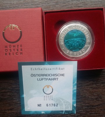 MONEDA DIN ARGINT CU NIOB AUSTRIA CU CERTIFICAT + CUTIE - 25 EURO 2007, UNC foto