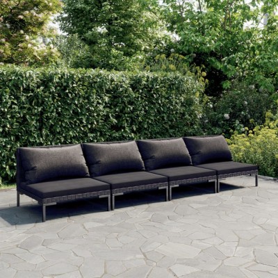 vidaXL Set mobilier de grădină cu perne, 4 piese gri &amp;icirc;nchis, poliratan 3099814 foto