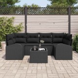 VidaXL Set de canapea pentru grădină , 7 piese, cu perne din rattan negru, din poliester.