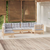 Set mobilier gradina cu perne gri, 6 piese, lemn de pin