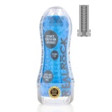 Masturbator manual REALROCK Crystal Clear Easy Rider, texturat pentru stimulare intensă, din TPE, rezistent la apă, albastru