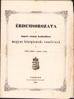 HST A1205 &amp;Eacute;rdemsorozata a lugosi r&amp;oacute;mai katholikus magyar k&amp;ouml;z&amp;eacute;ptanoda 1869 foto