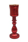 Suport lumanare sticla rosie aurie &Oslash;10,5x32,5h