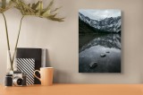 Tablou Canvas, "Munții oglindiți &icirc;n lacul liniștit", Munți, Oglindire, Lac, Nori, Piatre, Natură, Seriozitate, 26 x 39 cm, CMCLASS