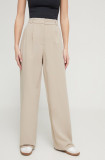 Abercrombie &amp; Fitch pantaloni femei, culoarea bej, lat, high waist