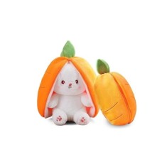 Iepuraș de pluș cu urechi mari și fermoar, alb-portocaliu, 35 cm